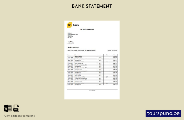 listo para imprimir plantilla de Word   extracto bancario EQ de EE. UU. Ontario